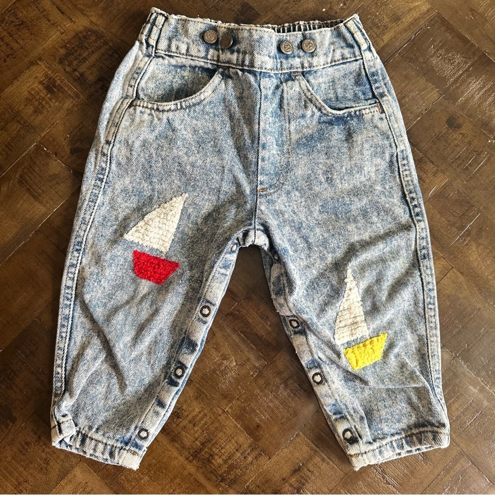 Vintage VTG Little Lev’’s 90s Acid Wash Orange Tab Pull On Jeans Snap 24 Months